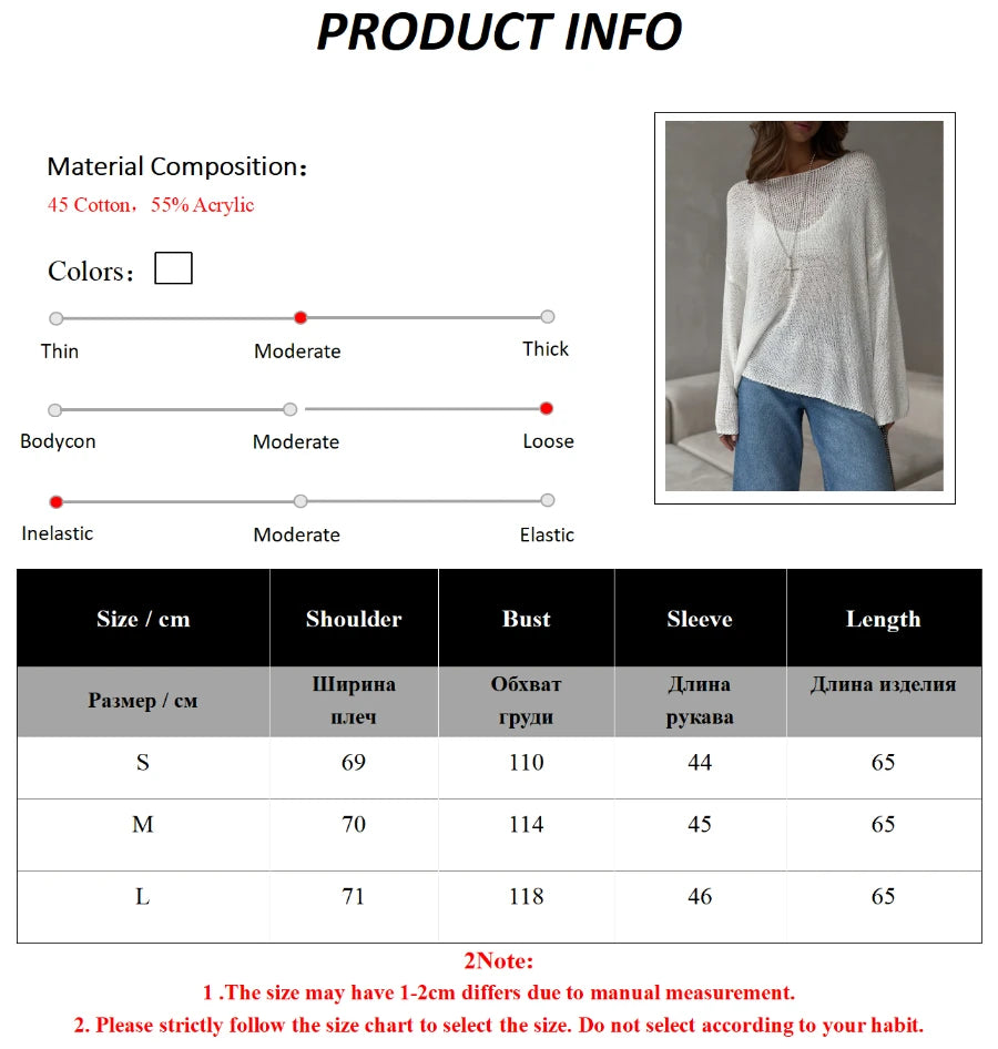 Bornladies Simple Solid Color Long Sleeved Sweater Women's Spring Knitted Hollow Top Loose Versatile Casual Sweater Pullovers