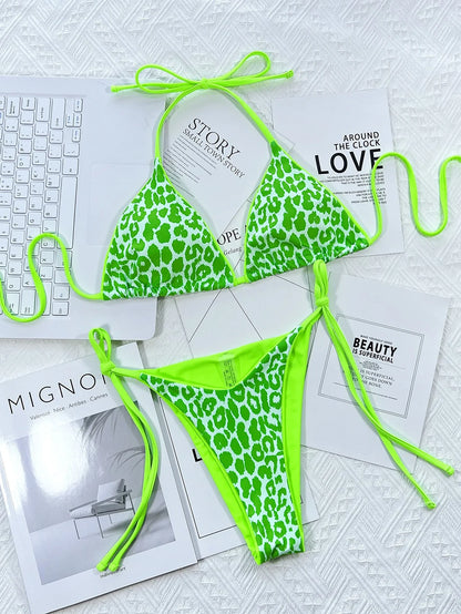 Sexy Leopard Micro Bikini 2025 Women Swimsuit Female Swimwear Thong Bikinis Set Brazilian Halter Beach Wear Lace Up Bathing Suit
