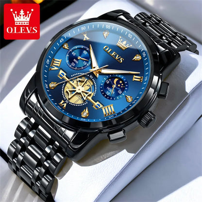 OLEVS 2856 Original Watches Man Multifunctional Chronograph Quartz Watch Waterproof Luminous Moon Phase Watches For Man Reloj