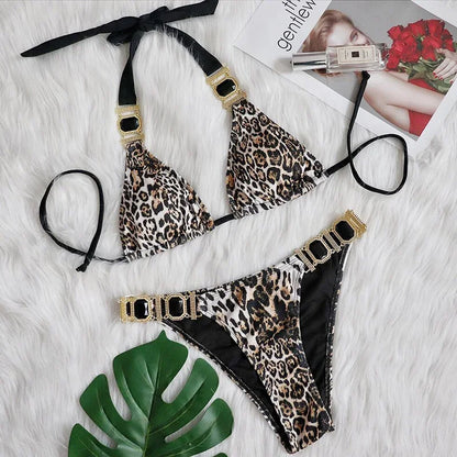2026 Shiny Rhinestone Diamond Bikini Women Swimsuit Female Swimwear Two Pieces Bikini Set Halter Metal Chains Bathing Suit Swim