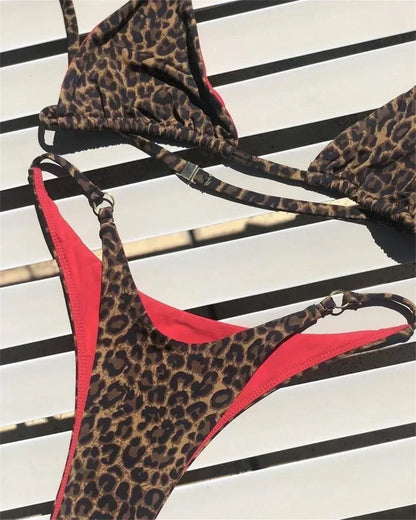 Sexy String Bikini Leopard Print Back Hook Push Up Swimsuit Women Two Piece Swimwear Triangle Thong Brazilian Beach Bathing Suit