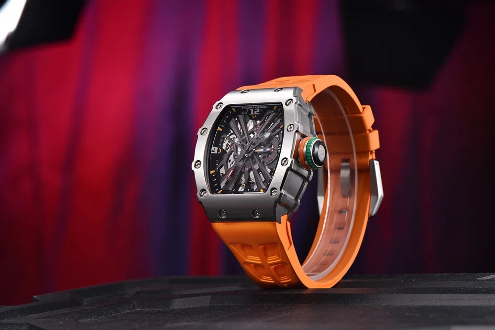 PAGANI DESIGN  Luxury Mens Quartz Watches Barrel Shape Waterproof Wrist Watch For Men VH65 Silicone Luminous Sapphire Mirror