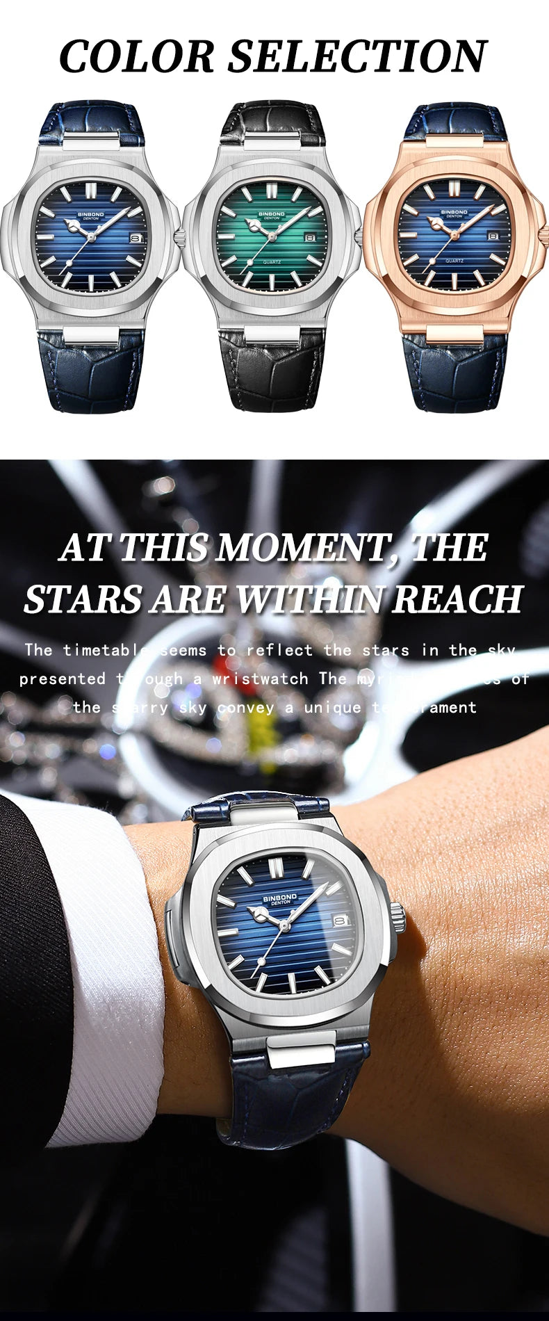 BINBOND precise quartz wristwatches for men luxury luminous waterproof auto date leather strap durabble men's watch casual reloj