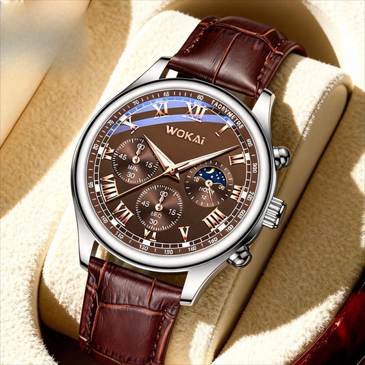 Luxury Men Business Watches Fashion Leather Strap Round Dial Male's Analog Quartz Wristwatch Reloj Hombre（Without Box）