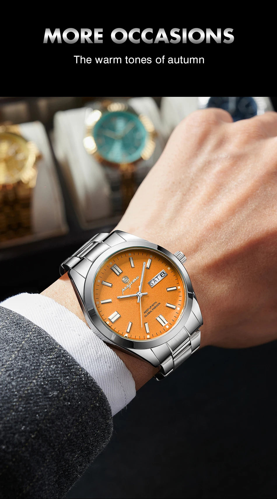 PAAZOMU Man Fashion Wristwatch Business Stainless Steel Band Quartz Men Watch Waterproof Luminous Date Square Men's Watches