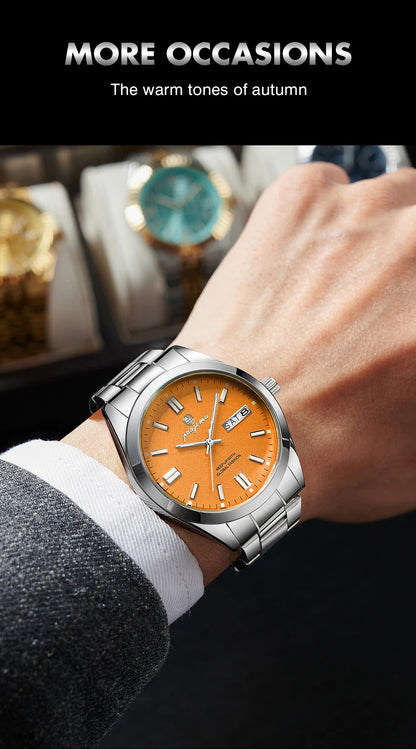 PAAZOMU Man Fashion Wristwatch Business Stainless Steel Band Quartz Men Watch Waterproof Luminous Date Square Men's Watches