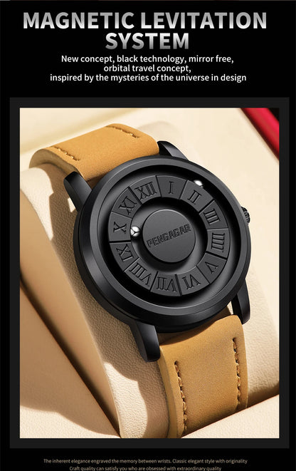 PENGAGAR Men's Watches Stainless steel Quartz Watch Creative Scrolling Pointer Magnetic Force Wrist Clock Relogio Masculino +box