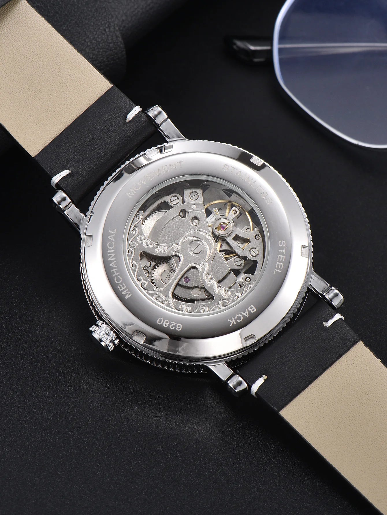 Men automatic watch chess checjerboard mechanical watches waterproof vintage business luminous skeleton leather gift for you