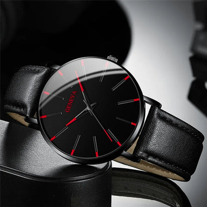 3PCS/Set Fashion Men's Watch Casual Leather Band Quartz Wristwatch Men Business Watches Bracelet Necklace Set