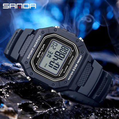 SANDA 2156 Fashion Mens Watch Military Water Resistant Sport Watches Army Big Dial Led Digital Wristwatches Stopwatches For Male