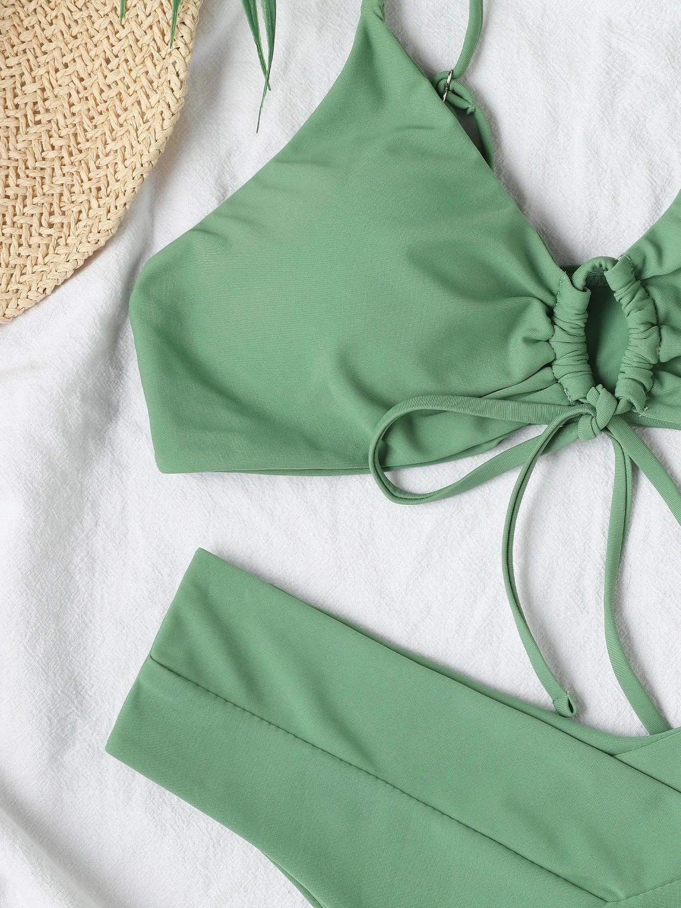 New High Elastic Bikini Set for 2025 Summer Two Pieces Solid Color Lace-up Sexy Women Swimsuit Beach Bathing Suit Swimwear