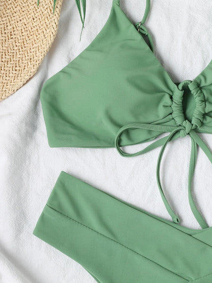 New High Elastic Bikini Set for 2025 Summer Two Pieces Solid Color Lace-up Sexy Women Swimsuit Beach Bathing Suit Swimwear