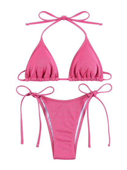 Miyouj Shiny Bikini Set Triangle Bikinis Bandage Swimsuit Women Two Piece Swimwear Summer Biquini New Beachwear