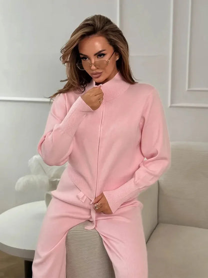 Blubelle Women's New Autumn Winter Zip Up Knit Set Trendy Slim Fit Cardigan Pants Chic Commuting Sweater Outfit