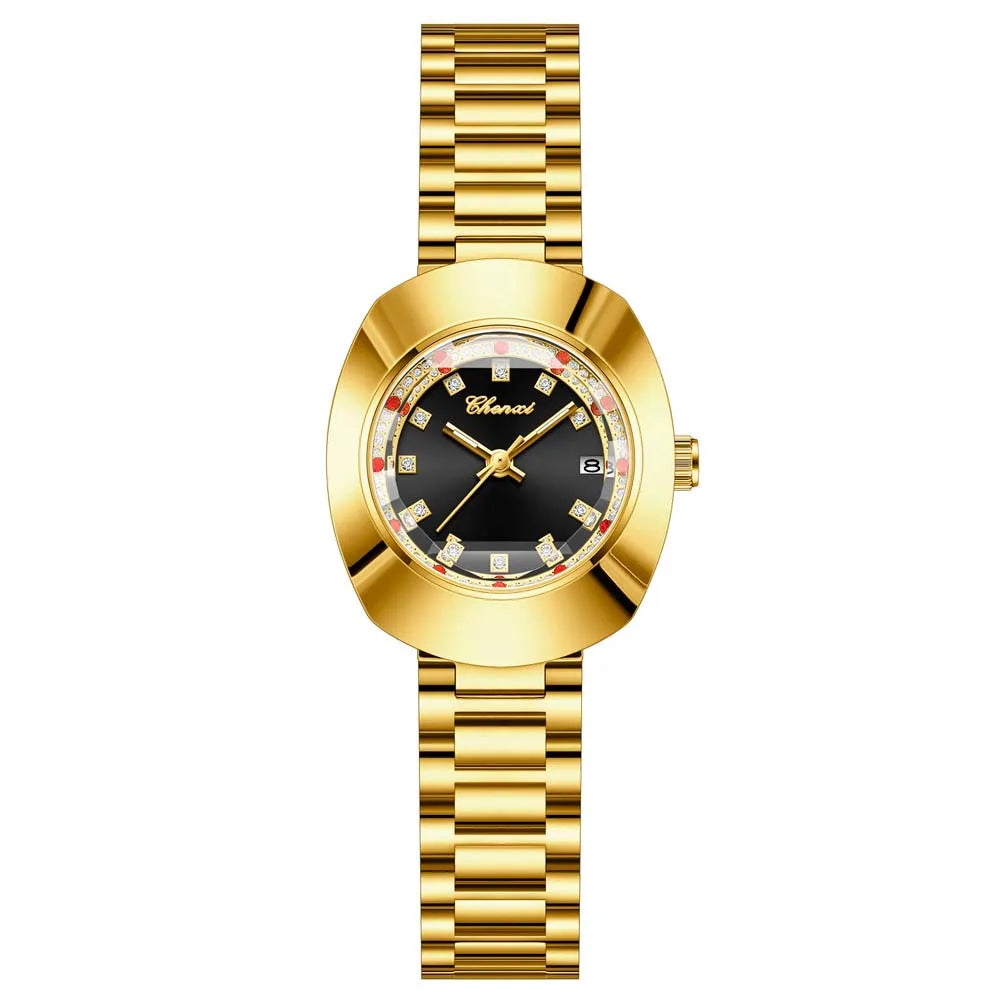 CHENXI Couple's Matching Quartz Watches Gold-Tone High-Fashion Diamond-Studded Waterproof Steel Bracelet Timepieces