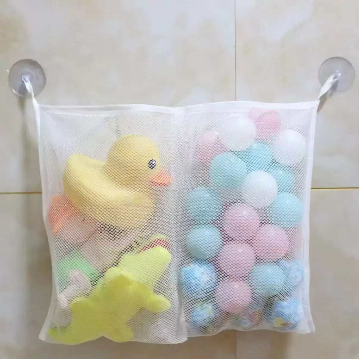 Baby Shower Bath Toys White Baby Kids Toy Storage Mesh with Strong Suction Cups Toy Bag Net Bathroom Organizer for Kids Toddlers