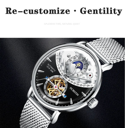 OCHSTIN Men's Stainless Steel Mesh Bracelet Watches Man High-Grade Cooktop Glass Skeleton Mechanical Flying Tourbillon Watch