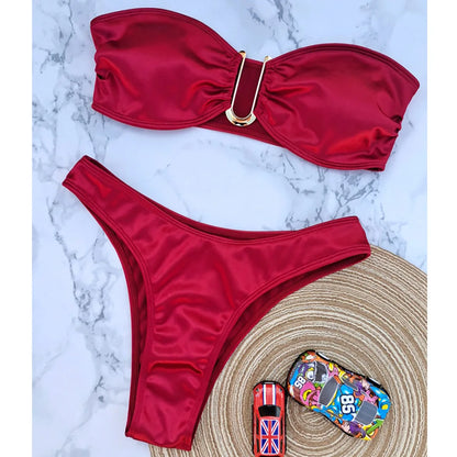 New Sexy Bandeau Strapless Bikini Female Swimsuit Women Swimwear Two-pieces Bikini set Padded Bather Bathing Suit Swim V4647D