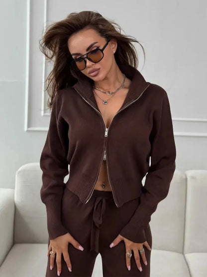 Blubelle Women's New Autumn Winter Zip Up Knit Set Trendy Slim Fit Cardigan Pants Chic Commuting Sweater Outfit
