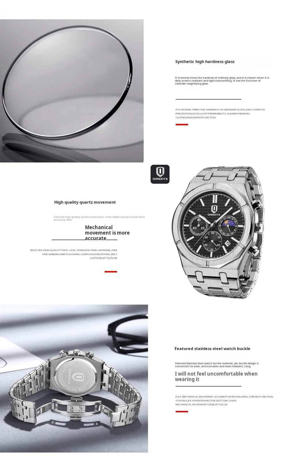 QINGXIYA Luxury Chronograph Quartz Watch Men Sport Military Watch For Men Waterproof Luminous Date Stainless Steel Men's Watches