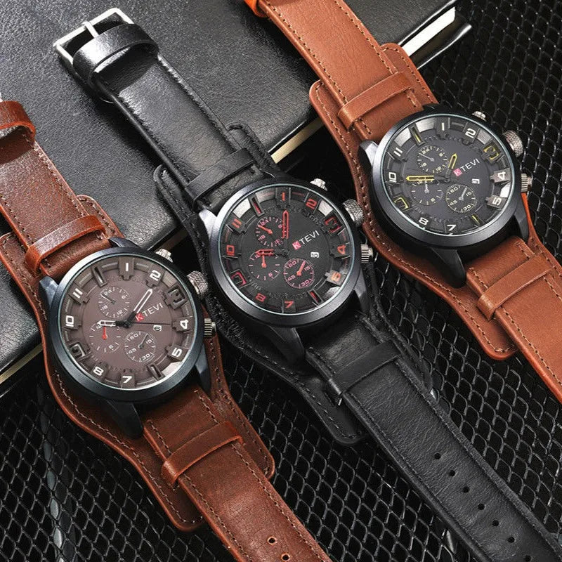Retro Men's Watches High-end Luxury Man Watch PU Leather Strap Date Business Quartz Watch Big Dial Military tactical Wristwatch