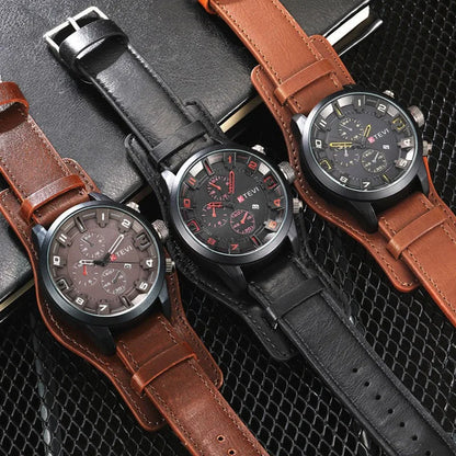 Retro Men's Watches High-end Luxury Man Watch PU Leather Strap Date Business Quartz Watch Big Dial Military tactical Wristwatch