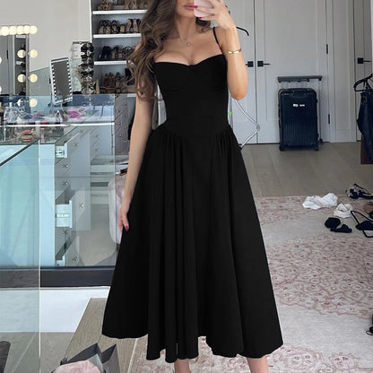 Suninheart Spaghetti Strap Summer Party Dresses 2025 New Arrivals Fit and Flare Elegant Midi Dress Red Night Date Dress