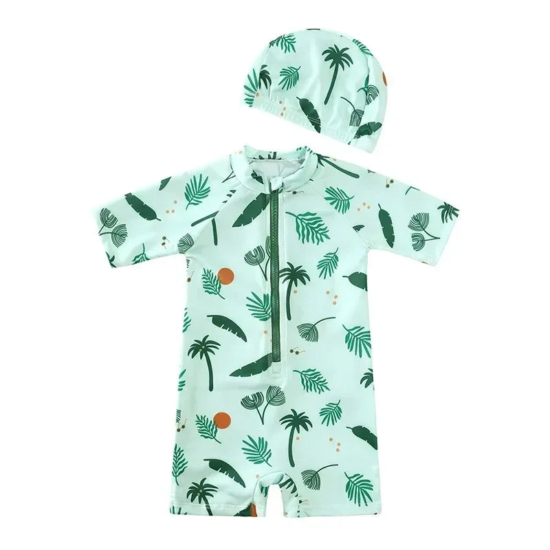 Girls Cute Backless Floral One-piece Swimsuit Baby Bikini Swimwear with hat Sun-proof Beach Vacation Toddlers Kids Chic Swimsuit