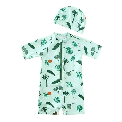 Girls Cute Backless Floral One-piece Swimsuit Baby Bikini Swimwear with hat Sun-proof Beach Vacation Toddlers Kids Chic Swimsuit