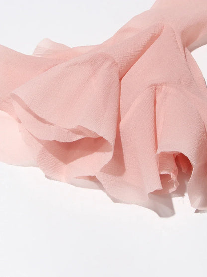 VGH Sweet Ruffles Elegant Knee Length Dresses for Women Round Neck Flare Sleeve High Waist Spliced Button  A Line Dress Female