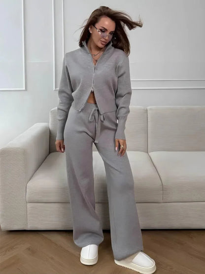 Blubelle Women's New Autumn Winter Zip Up Knit Set Trendy Slim Fit Cardigan Pants Chic Commuting Sweater Outfit