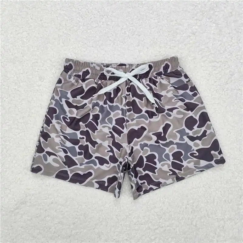 Wholesale Children Summer Grey Camo Print Swimsuit Kid Stretchy Swimwear Infant Matching Baby Boy Girl Swimming Trunks Shorts