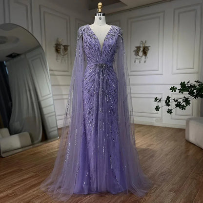 Serene Hill 2025 Turquoise Mermaid Evening Dresses Gowns With Beaded  Cape For Women's Wedding Party LA72168A Customized