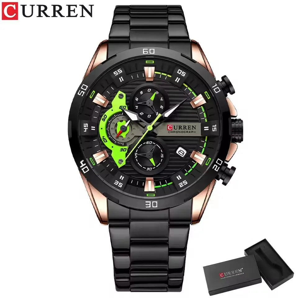 CURREN 8402 Creative Fashion Mens Business Casual Wristwatches Stainless Steel Luminous Dial Chronograph Clock