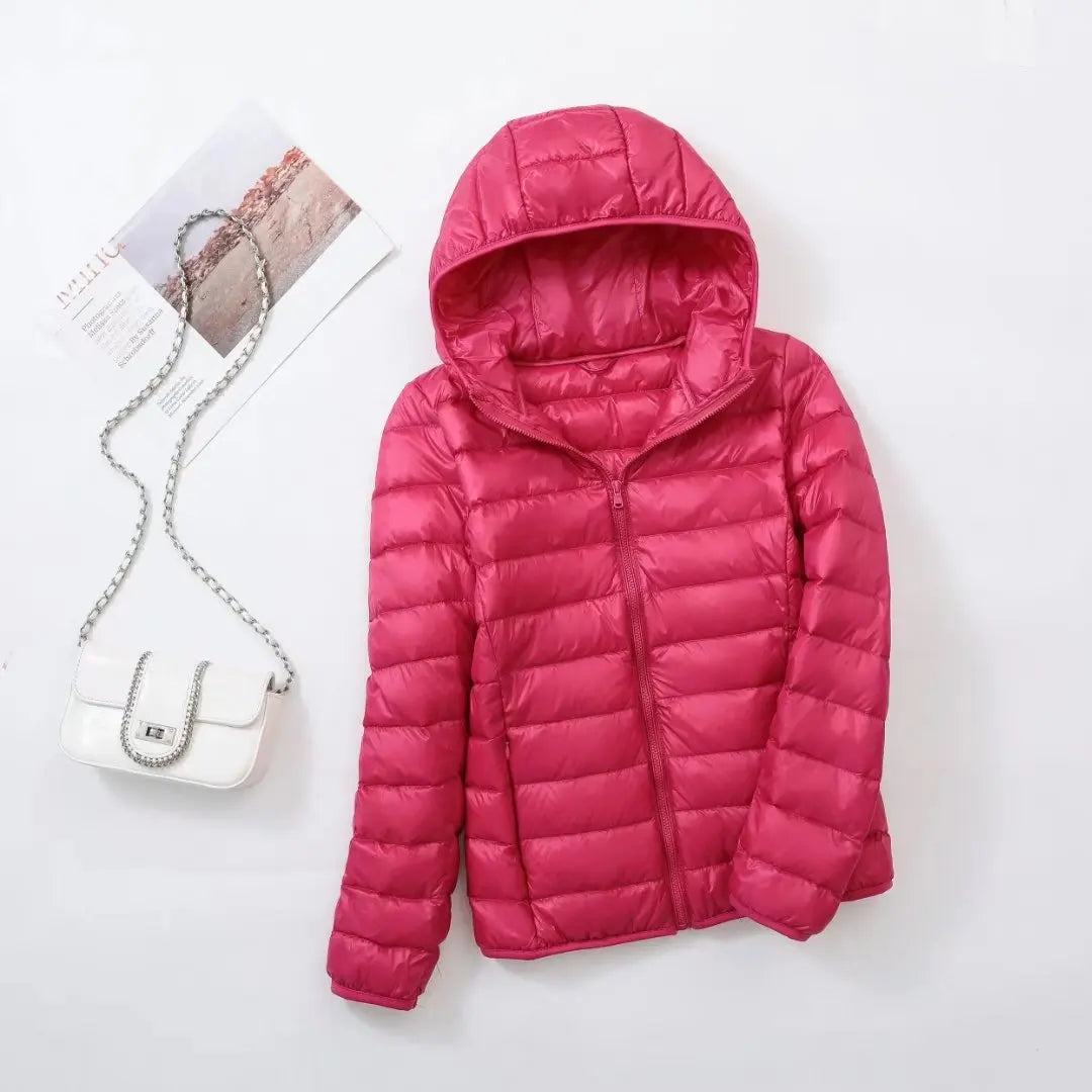 Plus Size Thin Light Down Jacket Women 2023 Autumn Winter Slim Short Hooded Warm White Duck Down Coat Women Outerwear Streetwear