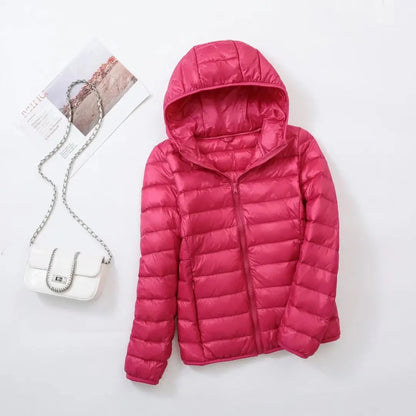 Plus Size Thin Light Down Jacket Women 2023 Autumn Winter Slim Short Hooded Warm White Duck Down Coat Women Outerwear Streetwear