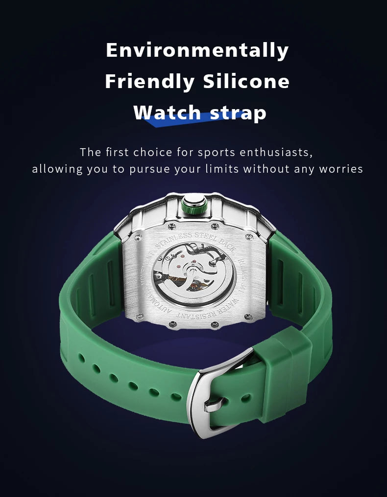 RUIMAS Tonneau Dial Automatic Movement Watches for Men Fashion Sport Mechanical Wristwatch Waterproof Clock Reloj Hombre 341