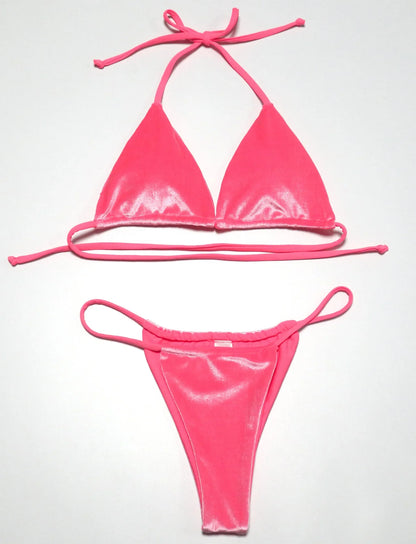 Sexy Velvet Swimsuit for Women, Micro Bikini Set, Thong Swim Suit, 2 Piece Bathing Suit for Ladies, Green String Bikini, 2022