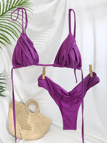 Zrtak Sexy Handwork Bikinis Small Ruffle Swimsuit 2025 Vintage Print Swimwear Women Bathing Suit Patchwork Bikini Set String