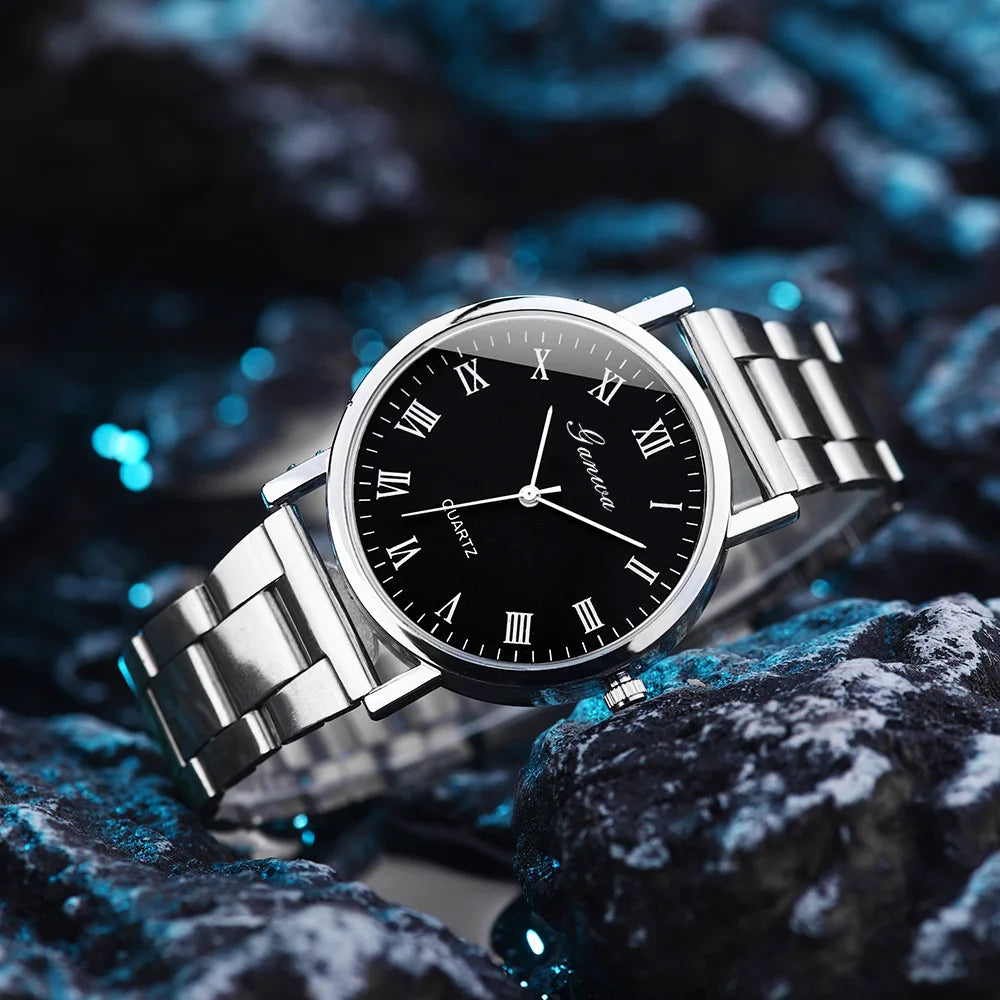 Fashion Men's Watch Casual Silver Alloy Band Male Business Quartz Watches Clock Wristwatches