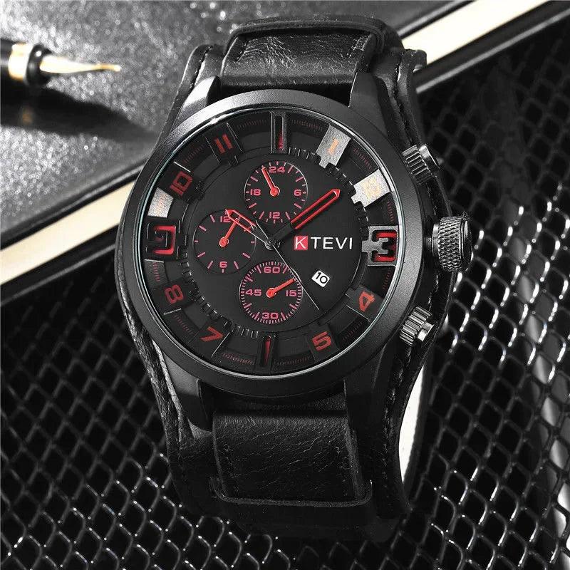 Retro Men's Watches High-end Luxury Man Watch PU Leather Strap Date Business Quartz Watch Big Dial Military tactical Wristwatch