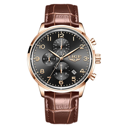 LIGE Casual Sports Watches For Men Fashion Business Leather Waterproof Quartz Men Watch Top Brand Luxury Military Chronograph