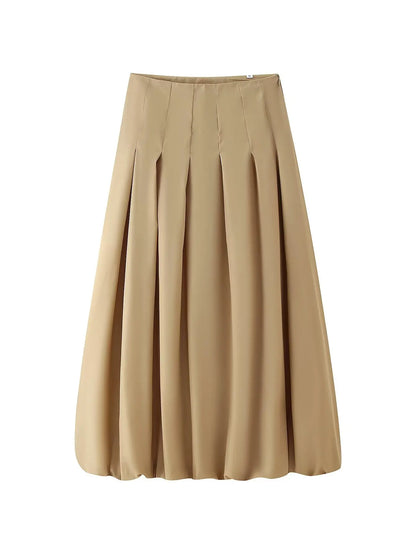 Women's Autumn New Short Zipper Jacket Short Sleeved Top High Waisted Pleated Lantern Flower Bud Half Skirt Set
