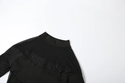 Weird Puss Coquette See Through Bodysuit Women Sexy Wild Mesh Hipster Patchwork Full Sleeve Midnight Stretch Street Clubwear