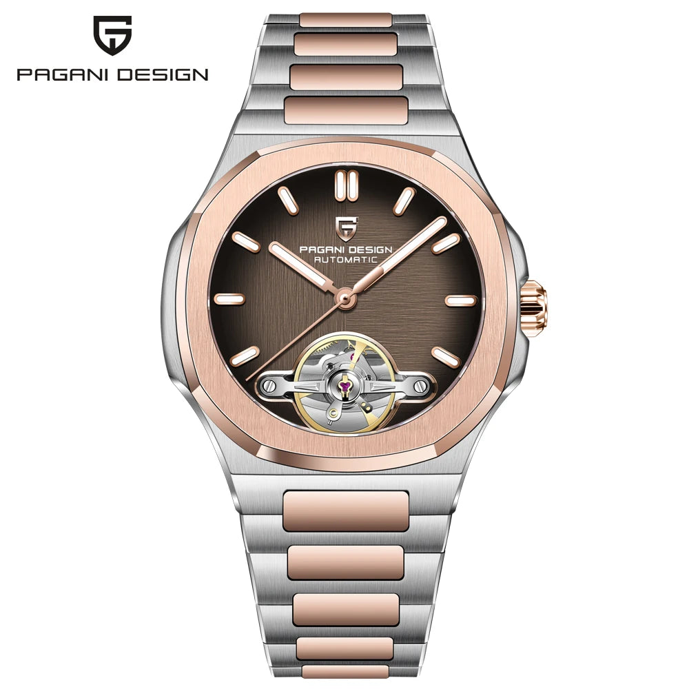 PAGANI DESIGN Tourbillon Men's Watches Rose Gold Top Luxury Automatic Watch For Men Mechanical Wristwatches AR Sapphire Luminous