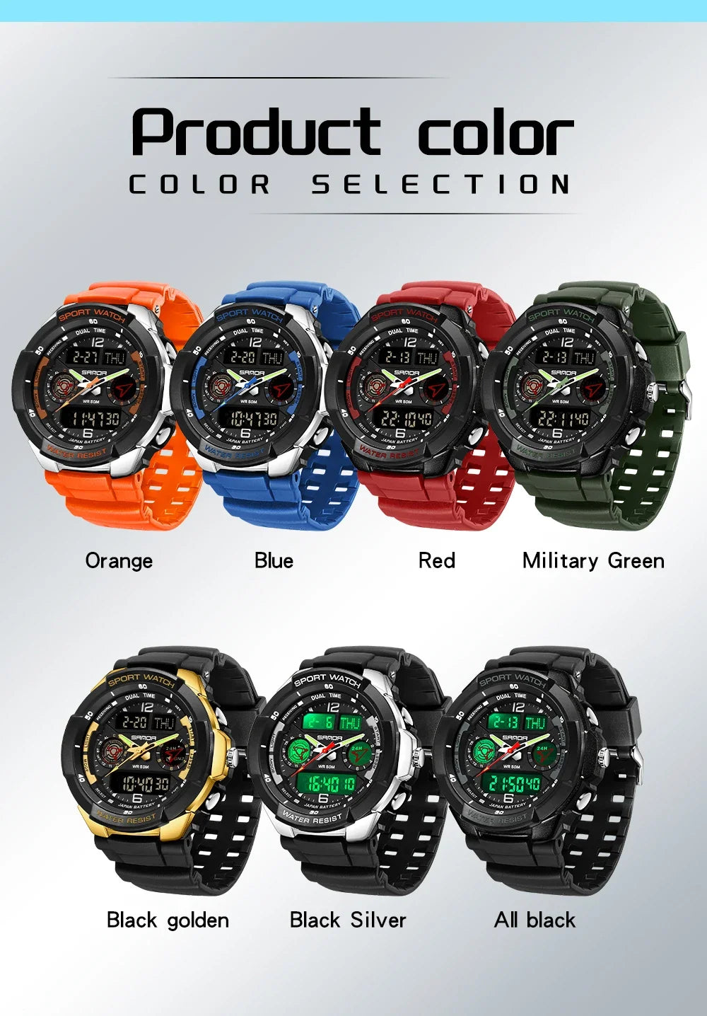 SANDA 6197 Top Class Men's Korean Student Electronic Watch Sports Multi functional Alarm Clock Waterproof Men's Watches 2024