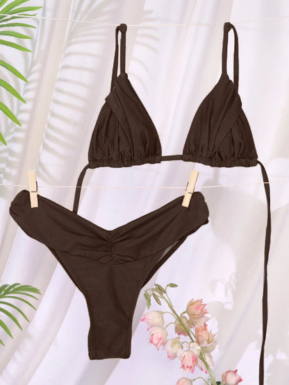 Sexy Folds Bikini Set Solid Micro Bikinis Women Swimsuit Female Triangle Swimwear Beach Wear Bathing Suit