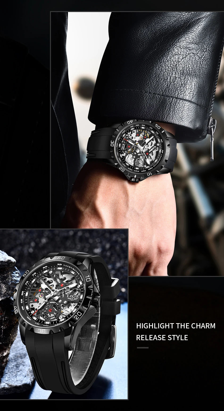 LIGE Top Luxury Automatic Watch For Men Mechanical Watches Men Sports Waterproof Stainless Steel Men Watch Reloj Hombre