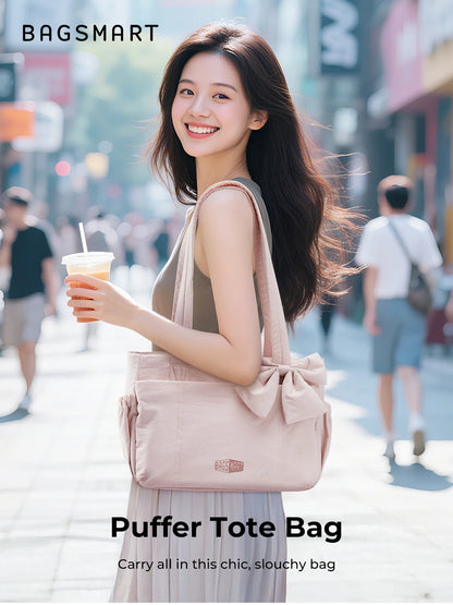 BAGSMART Versatile Travel Tote Bag Women Commuting Bag Multiple Pockets Messenger Handbag College School Shoulder Bag