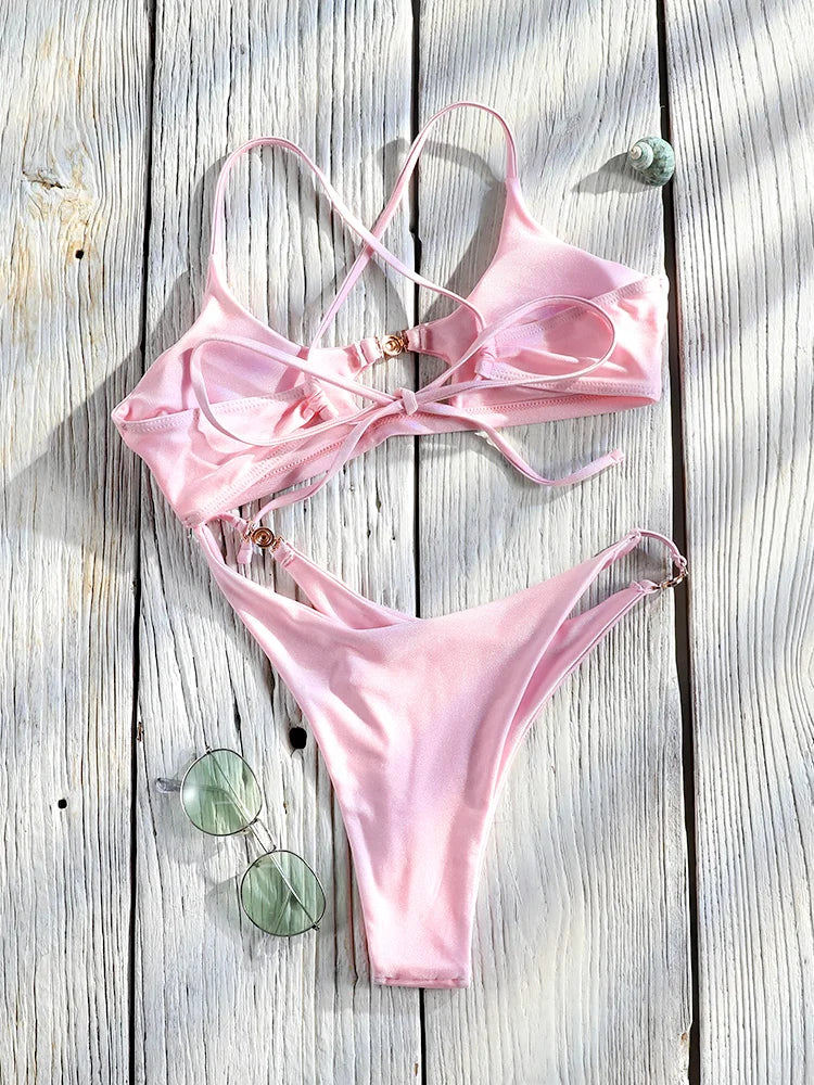 Miyouj Push Up Bikinis New Two Piece Suit 2026 Bathsuit Sexy Bikini Sets Hollow Out Swimsuit String Bathwear Low Waist Swimwear